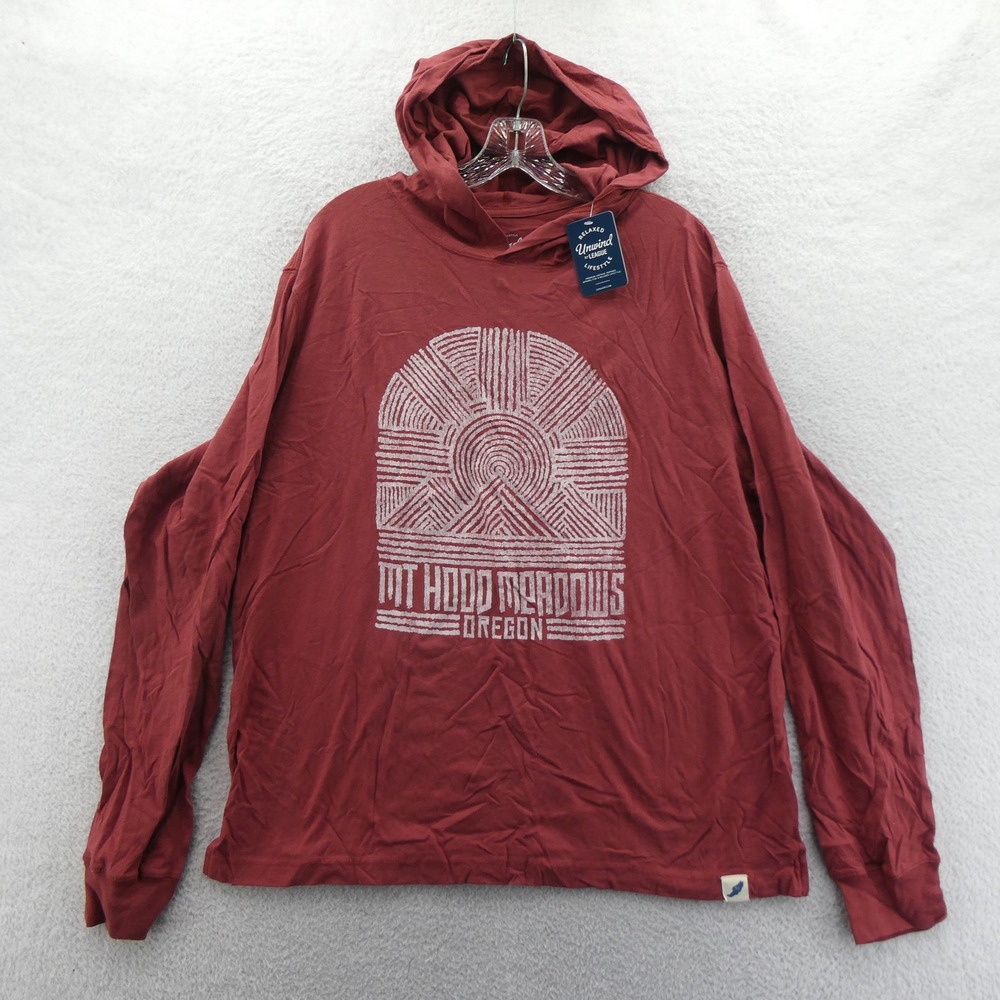 League‎ Hoodie Mens Large Mt Hood Meadows Oregon Red Graphic Long Sleeve Shirt